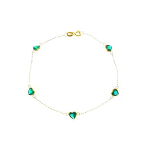 Pulseira Ouro 18k Feminina Coração Verde De Zircônia