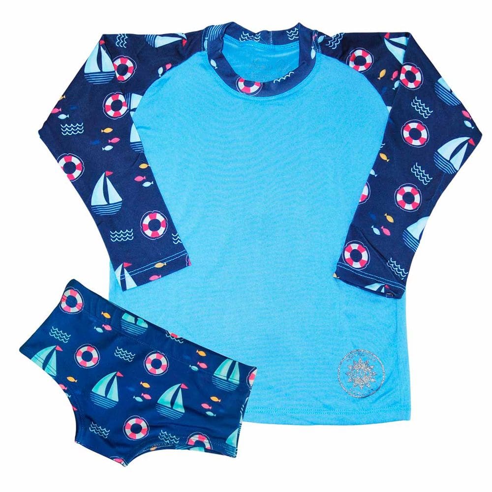 Kit De Sunga Marinheiro Infantil Blusa Proteção Solar Uv50+