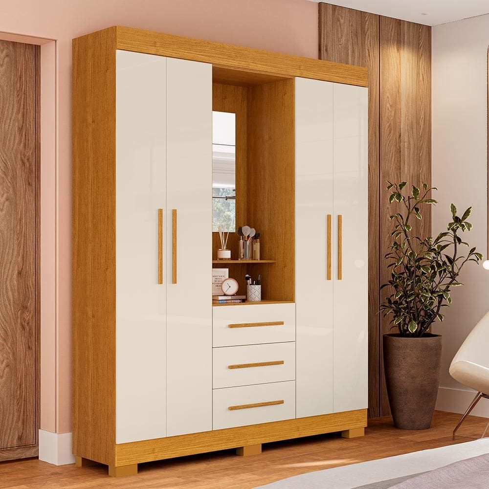 Guarda-Roupa De Casal Mônaco Com Espelho 4 Porta Linhamobília