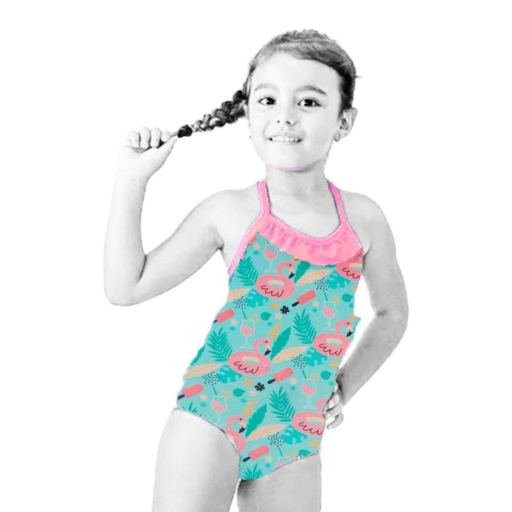 Maiô Infantil Engana Mamãe Flamingo Proteção Uv Praia Verão