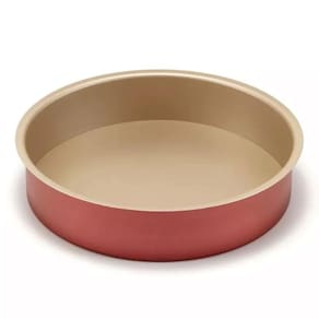 Assadeira Redonda Grande 37x6,7cm Bege com Cereja Antiaderente Teflon (Bolos e Alimentos Não Grudam)