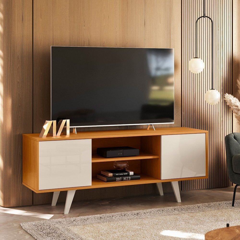 Estante Rack para Tvs até 55 Pol Lisboa Madetec Cinamomo/Off White