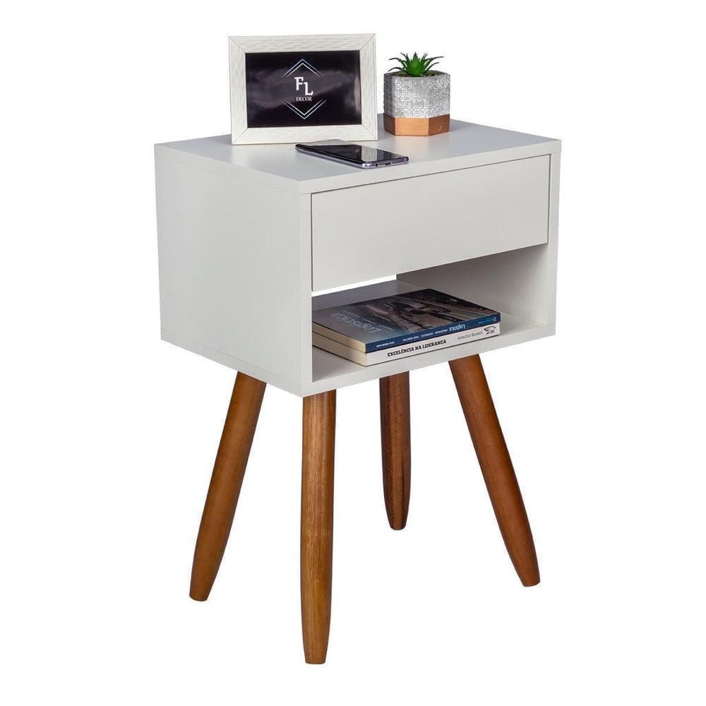 Mesa Cabeceira Retro 40Cm Pé Palito Castanho Envio Montada