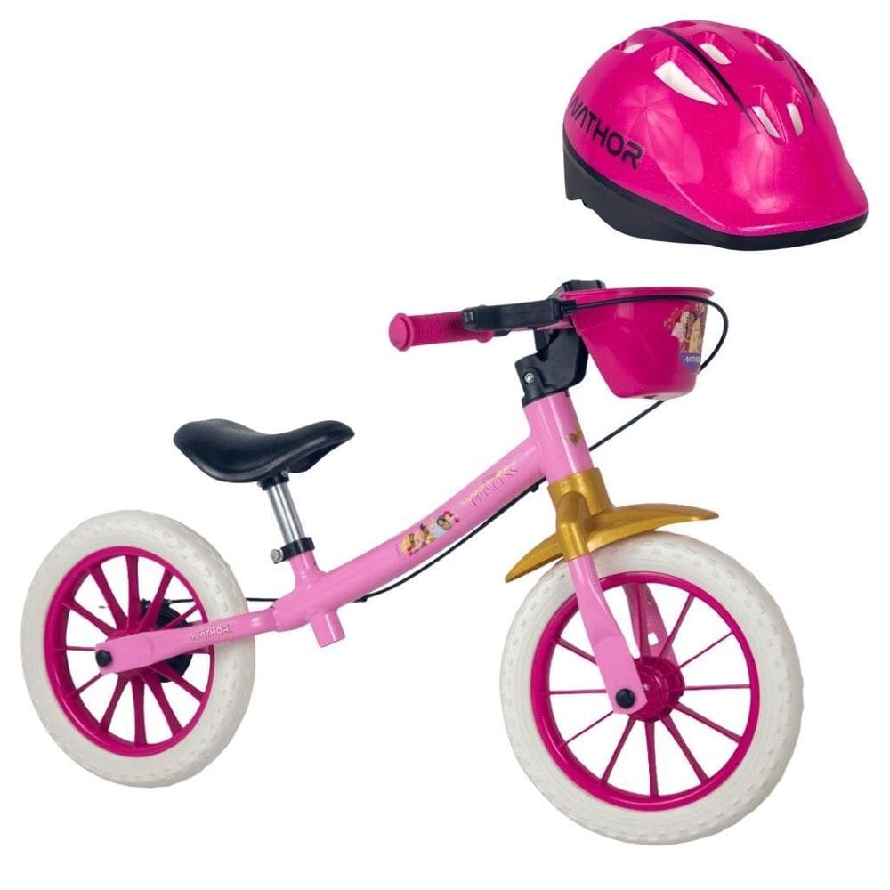 Kit Bicicleta Balance Infantil Princesas Aro 12 E Capacete