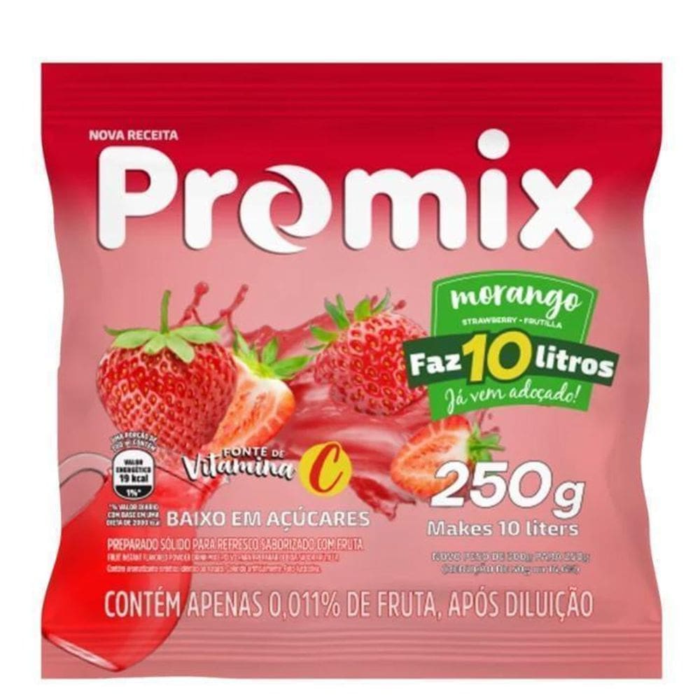 Refresco Pó Promix Caixa Com 10 Unidades De 250G - Morango