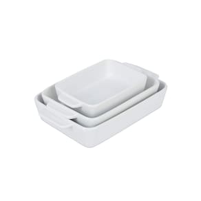 Kit 3 Travessa Ceramica Branca Assadeira Com Alça Mesa