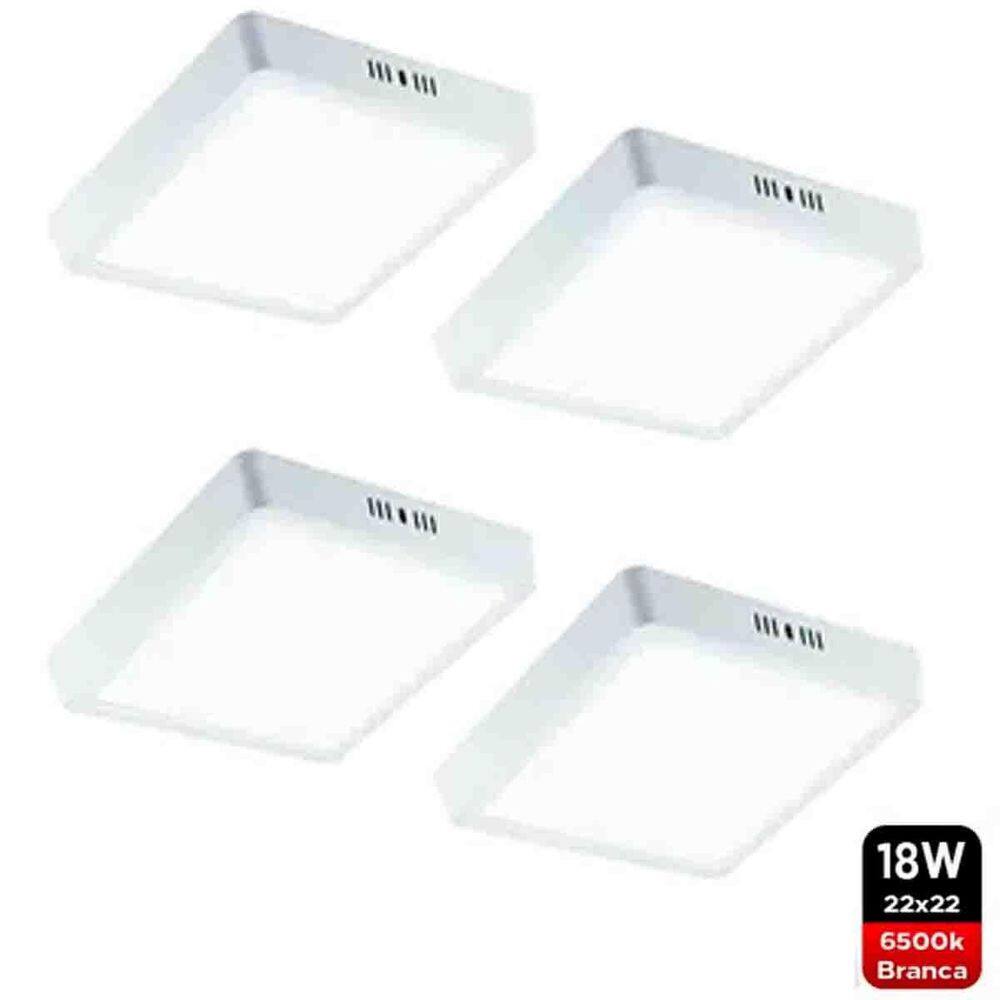 Kit4 Painel Led Sobrepor 22X22 Luminaria 18W 6500K Avant