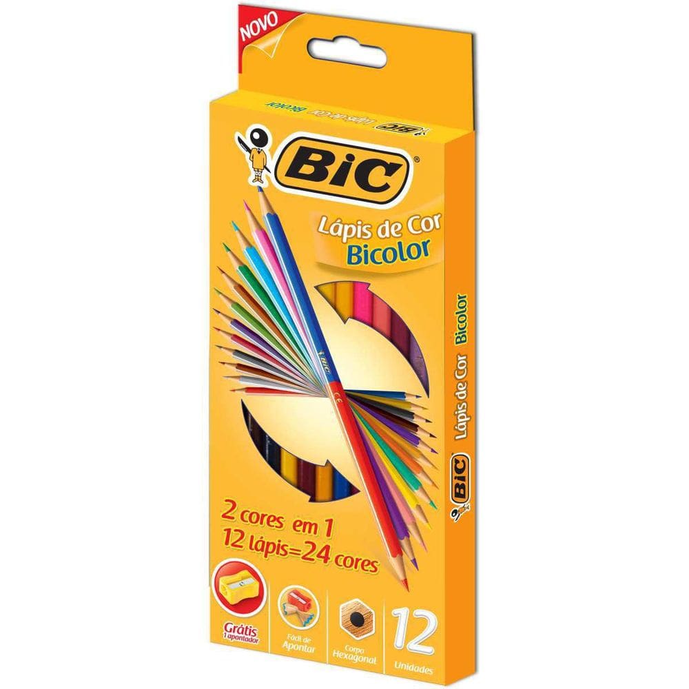 Lapis De Cor Sextavado Bic Bicolor 12 Lapis 24 Cores