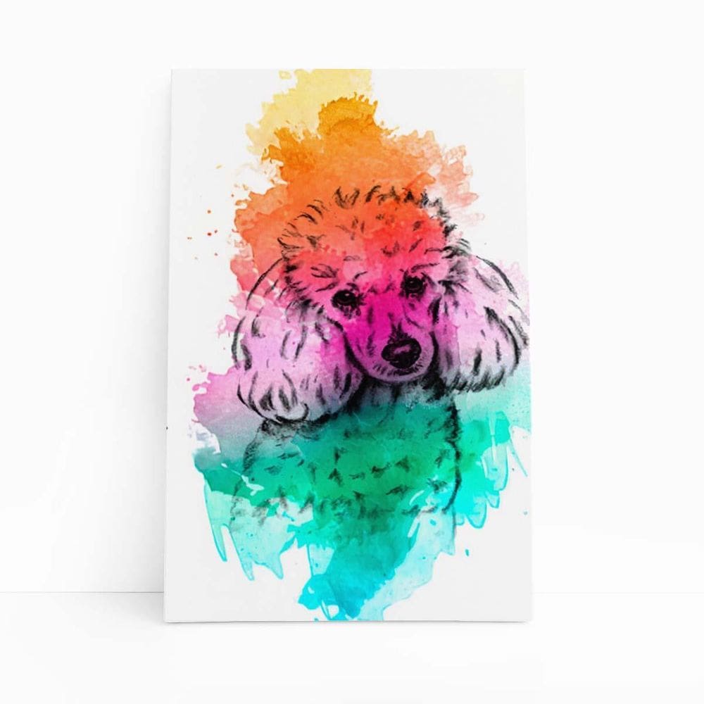 Quadro Canvas Poodle Cachorro Aquarela Laranja 60X40Cm