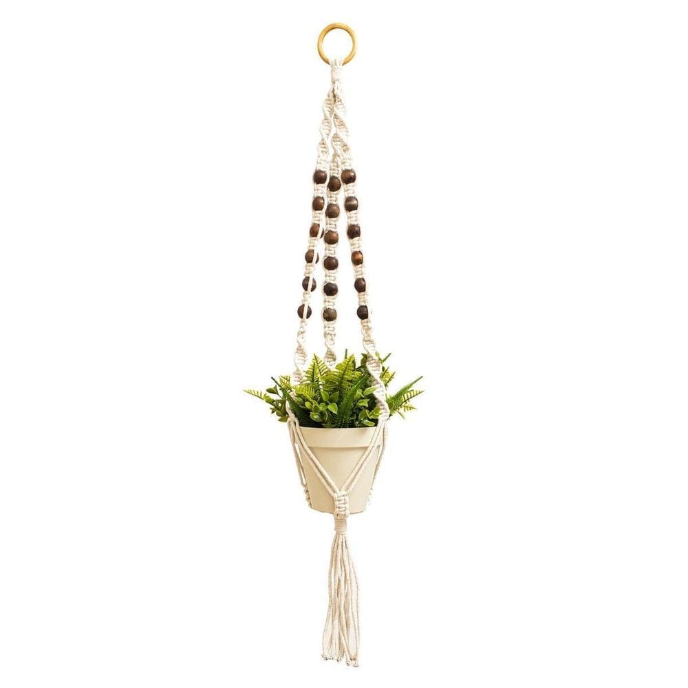 Suporte Para Vaso De Plantas Hanger Macramê  Cru  Bolinhas