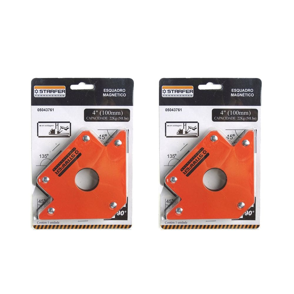 Kit 2 Esquadro Magnético 22kg Starfer 4 Pol.  10cm  Starfer