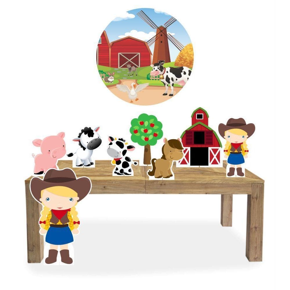 Kit Display Festa Fazendinha Menina Cabelo Loiro + Painel