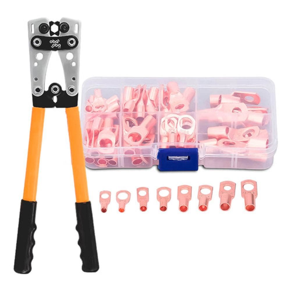 Kit Profissional para Conectar Baterias: Alicate Crimpador + 60 Terminais de Cobre