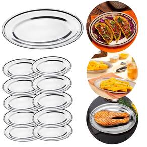 10 Travessas Rasas Ovais Inox 22Cm Porções Quente E Fria