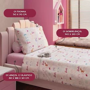 Jogo Lençol Barbie 100% Algodão Solteiro 3pçs - Lepper