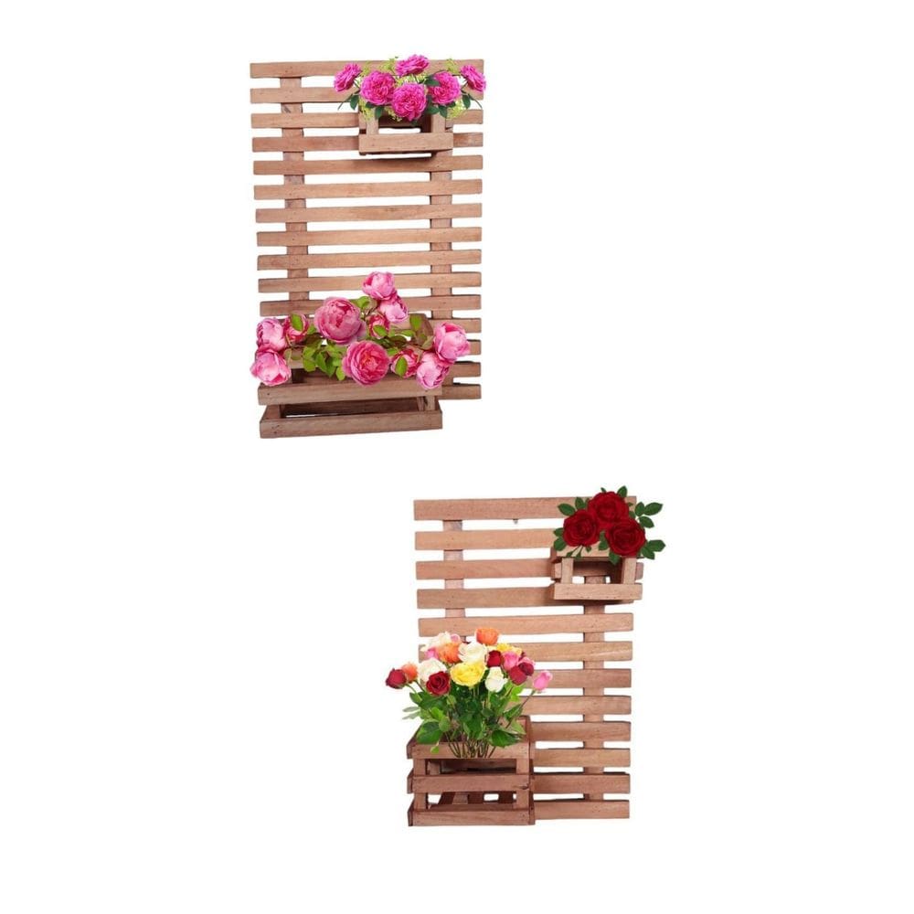 Jardim Vertical Madeira 60X40 2 Unid Com 4 Cachepot