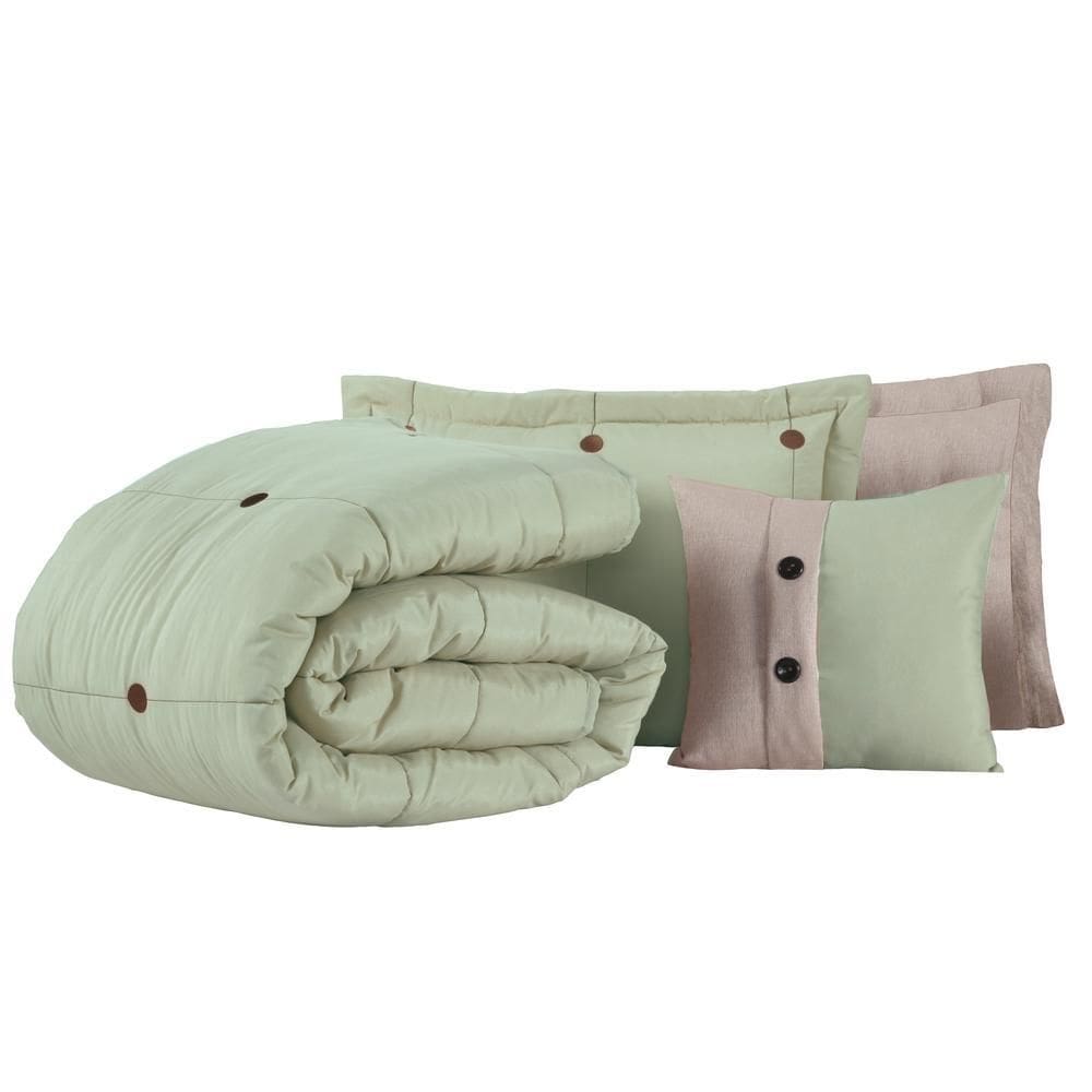 Cobre Leito Casal Queen 7 Peças Botão Colcha De Casal Verde