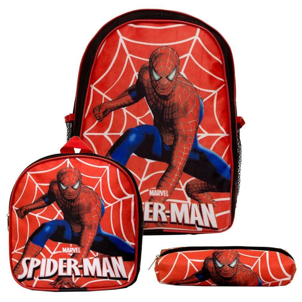 Mochila Masculina Infantil Homem Aranha Lancheira Estojo Tn