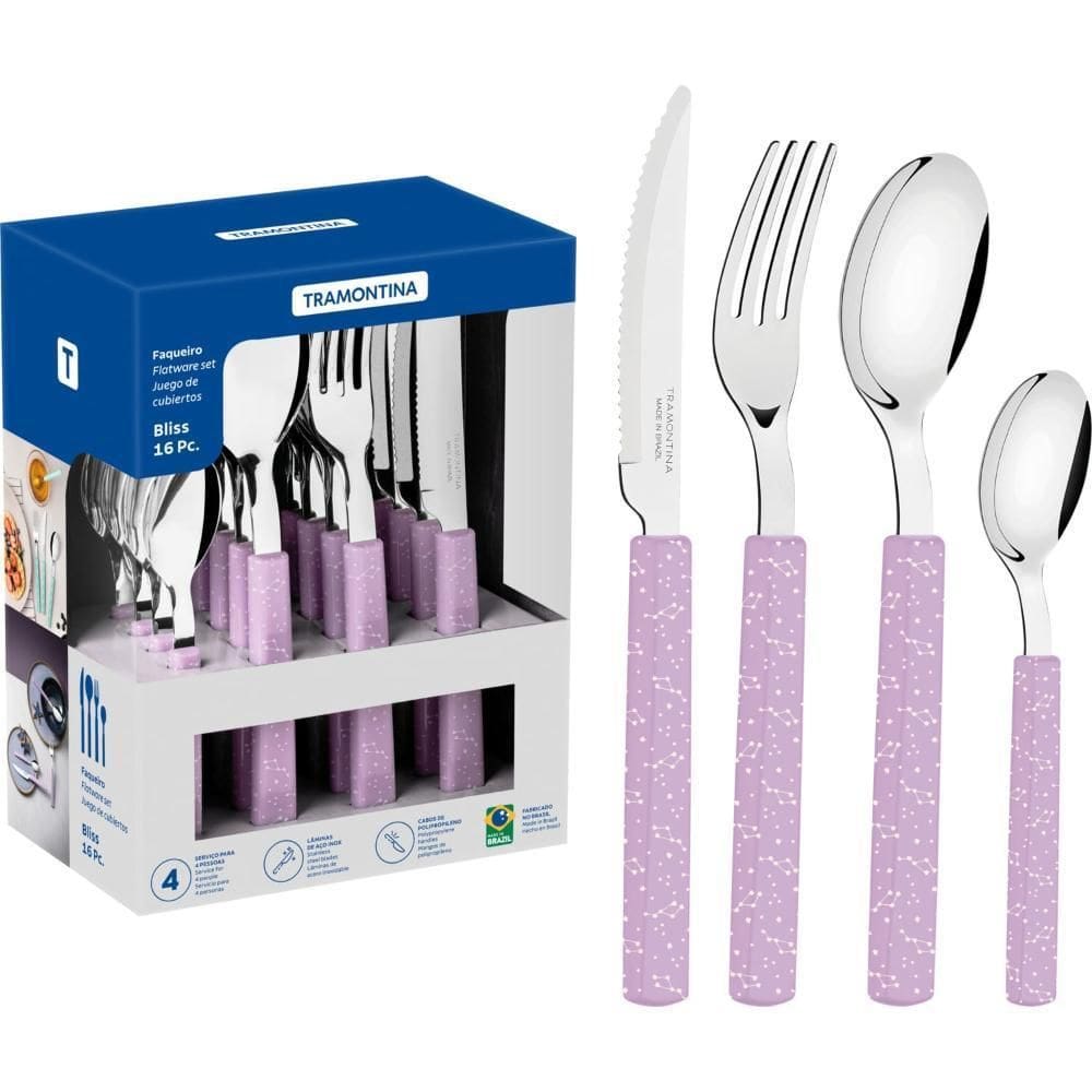 Faqueiro Tramontina Lâminas Aço Inox Bliss 16 Pç Lavanda