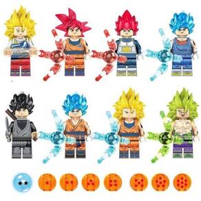 Kit 8 Bonecos Blocos Montar Goku Vegeta Broli Dragon Ball Z