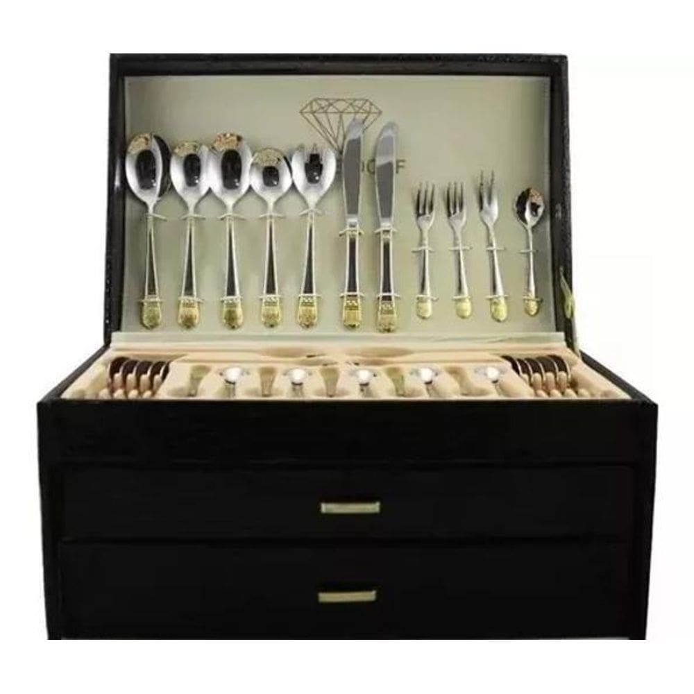Faqueiro 86 Pcs Banhado Ouro 24K