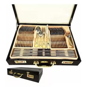 Faqueiro Inox 84 Peças Detalhe Dourado Luxo
