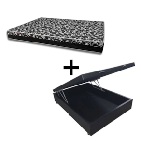 Cama Baú Box Viúva 128 Tecido Sintético Preto Com Colchão Belize Bello Box - D33 Preto 58x128x188