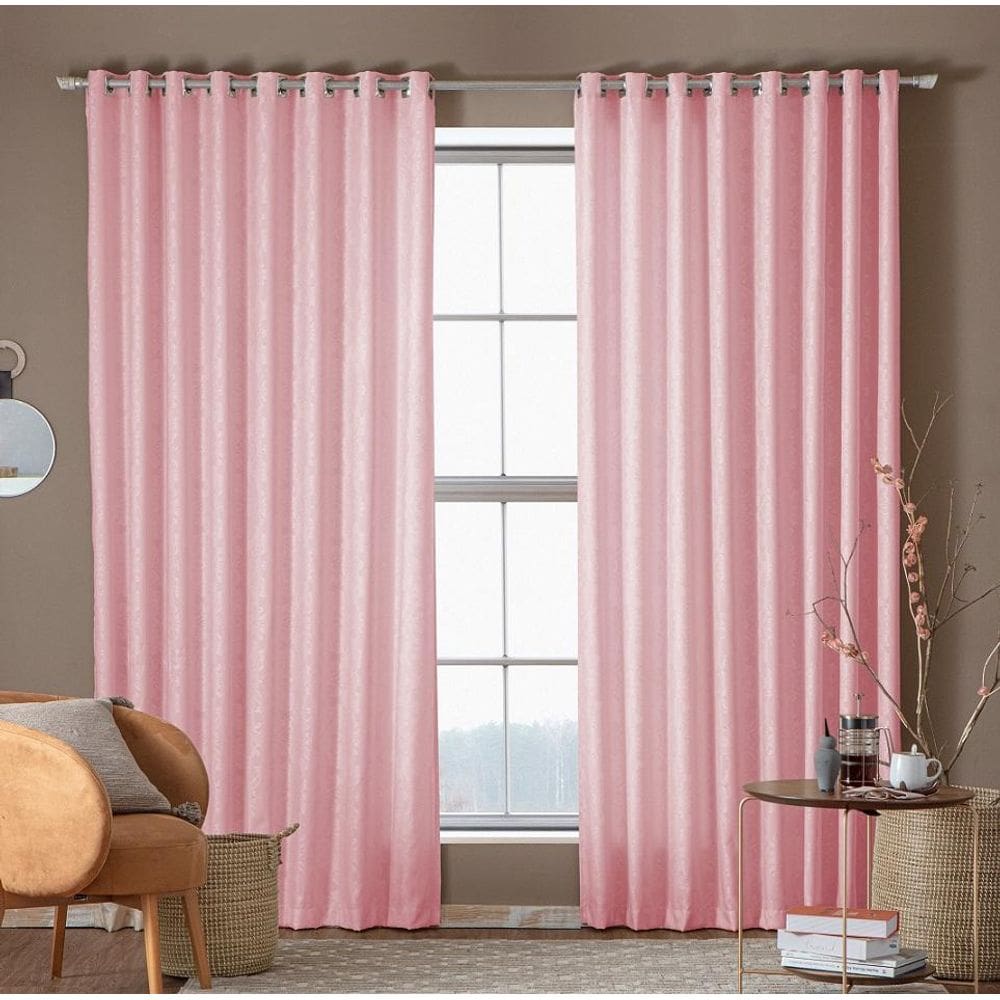 Cortina Em Tecido Jacquard Sala E Quarto 3,20M X 2,50M Rosa