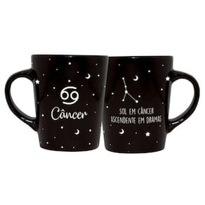 Caneca Cerâmica Signos Zodíaco Preta Presente 270Ml Câncer
