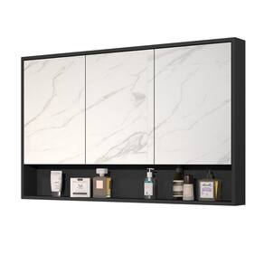 Armário Banheiro 90Cm 3 Portas Com Espelho Hefesto Preto