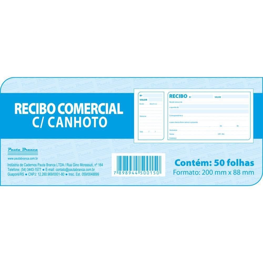 Impresso Recibo Comercial Com Canhoto 50F -  com20