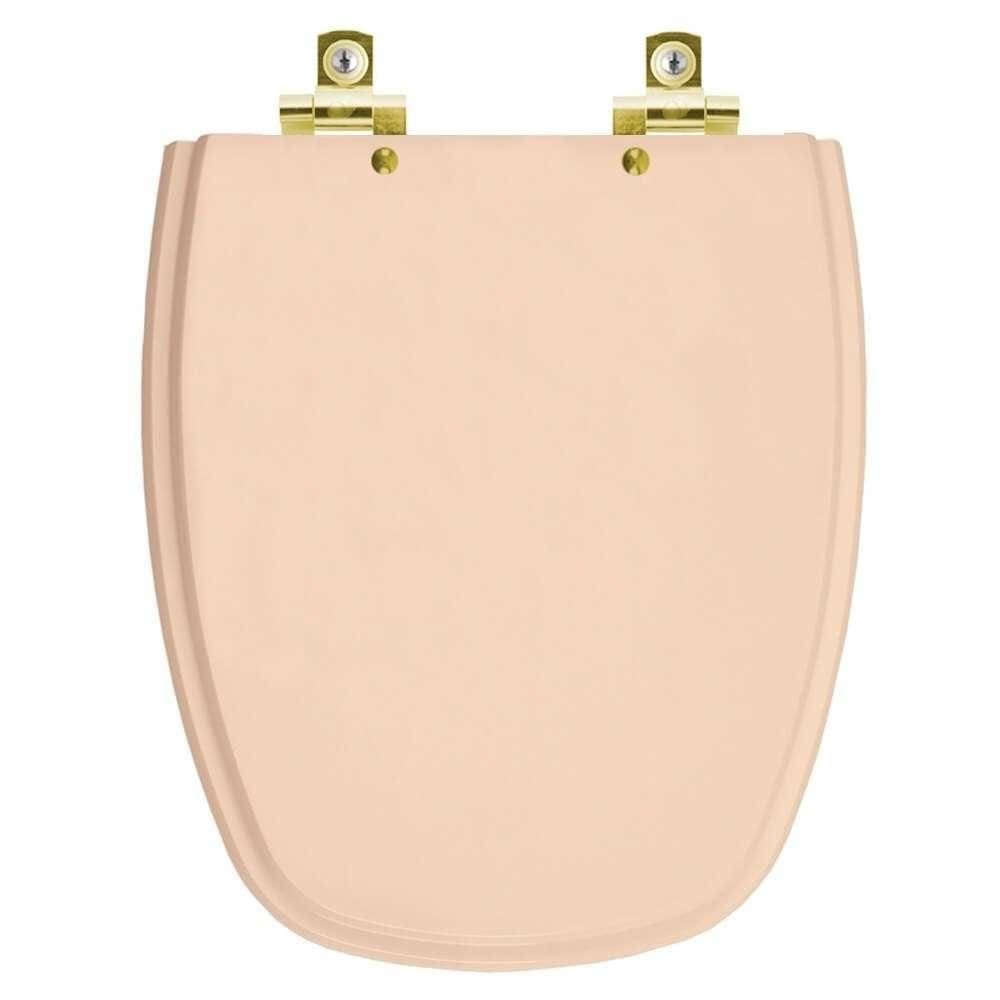Assento Sanitário Soft Close Monte Carlo Rosa Floral para vaso Deca com Ferragem Dourada