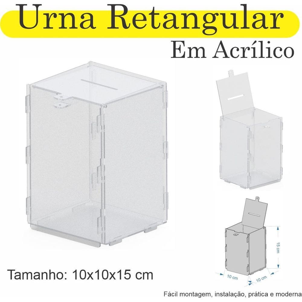 Urna Acrilico Sorteio Caixa Sugestão Retangular 15 X 10 Cm