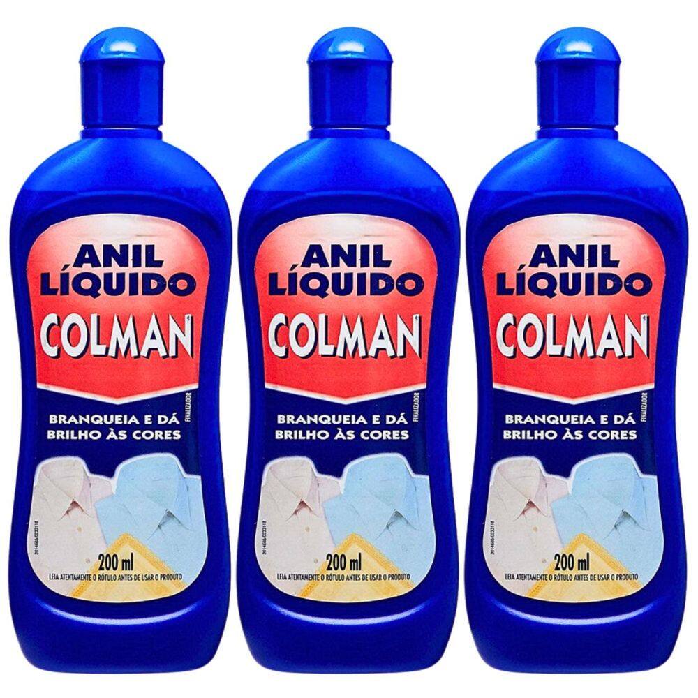 Kit 03 Anil Liquido Colman 200Ml Branqueia E Dá Brilho As