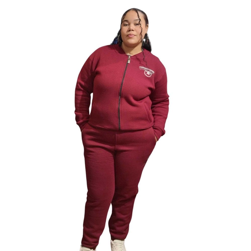 Blusa Moletom Bomber Feminina vermelha Plus Size, Flanelada Com Bolso, Sem Capuz