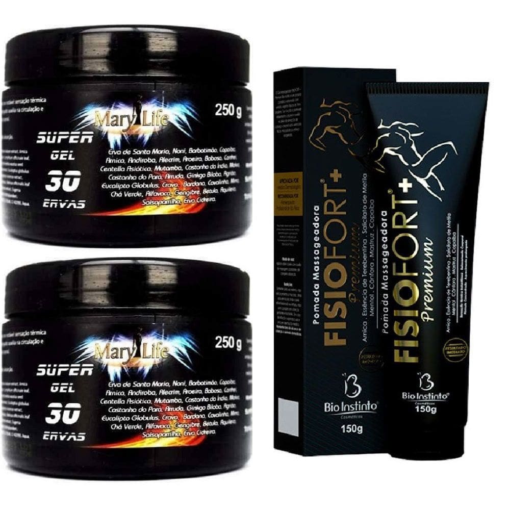 Kit 2 Pomada Massageadora Efeito Gelo Quente 250ml + 1 Pomada Fisio Power 150ml