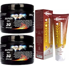 Kit 2 Pomada Massageadora Efeito Gelo Quente 250ml + 1 Pomada Milagrosa 150ml