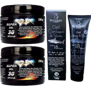 Kit 2 Pomada Massageadora Efeito Gelo Quente 250ml + 1 Pomada Cartilagem de Tubarão 150ml
