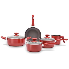 Conjunto Jogo de Panelas Antiaderente Ceramic Life Antares Vermelho C/5 Peças
