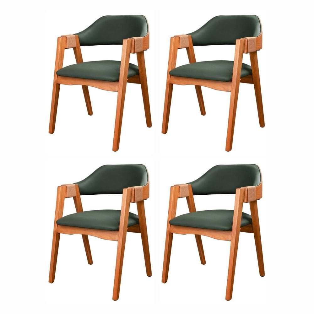 Kit 4 Cadeiras de Madeira Maciça, Estofada e Braço com Corda Náutica Bélgica Living Outdoor Espresso Imbuia/Verde