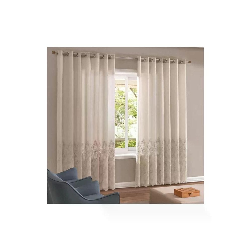 Cortina Bella Janela 420x250 cm Valência Barrada com Forro Taupe