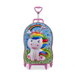 Mochila de Rodinhas 3D Maxtoy Cute Unicorn Azul