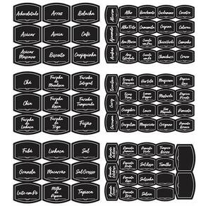 Kit 82 Etiquetas Alimentos E Pote Temperos Adesivo Preto
