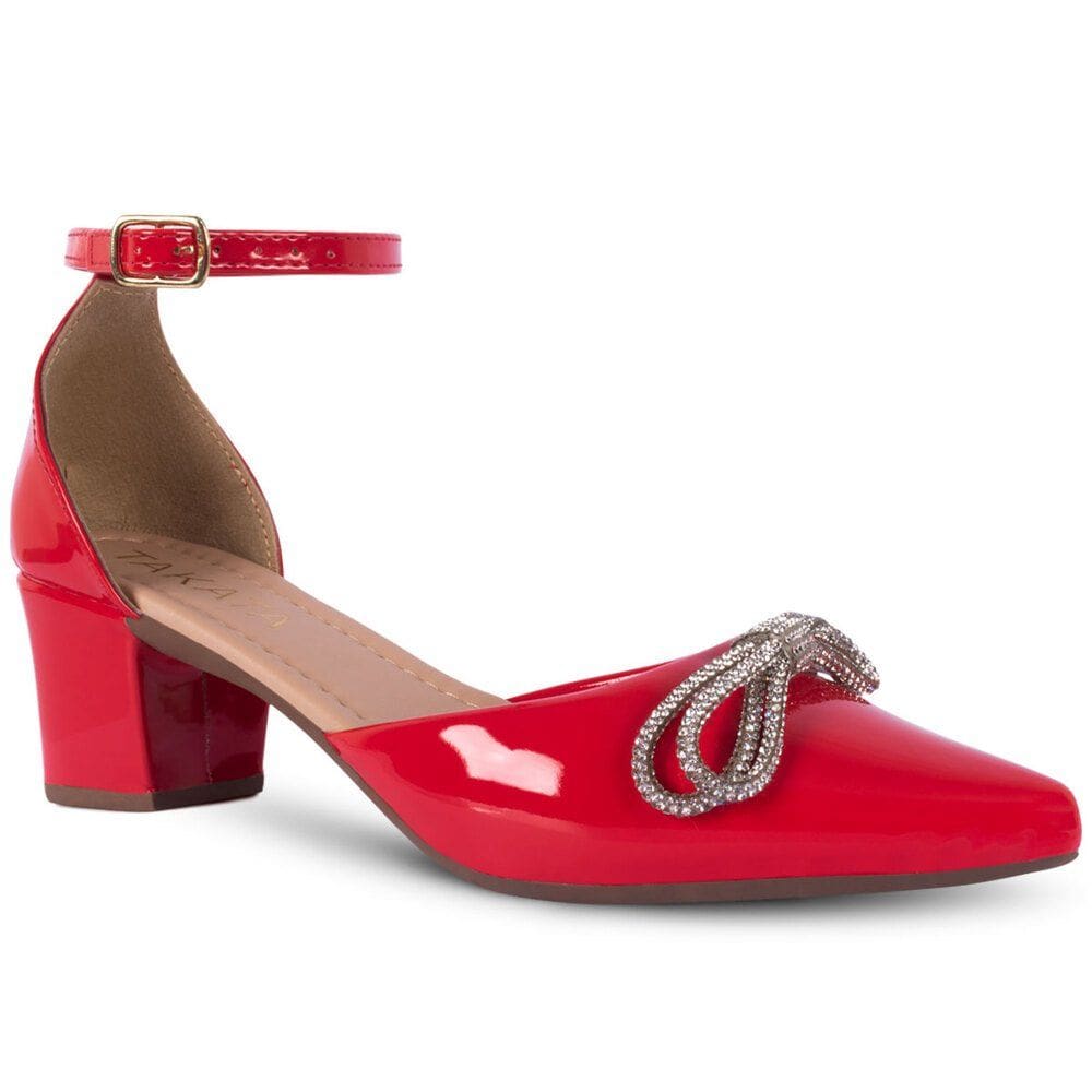 Scarpin Feminino Salto Grosso Salomé Laço Strass