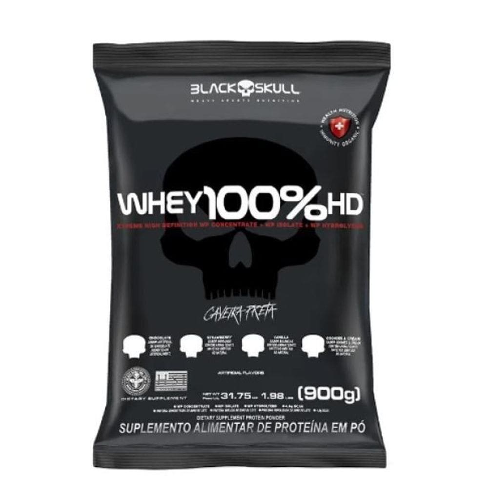 Whey Protein 100% Hd 900G Refil Black Skull 30 Doses Cookies