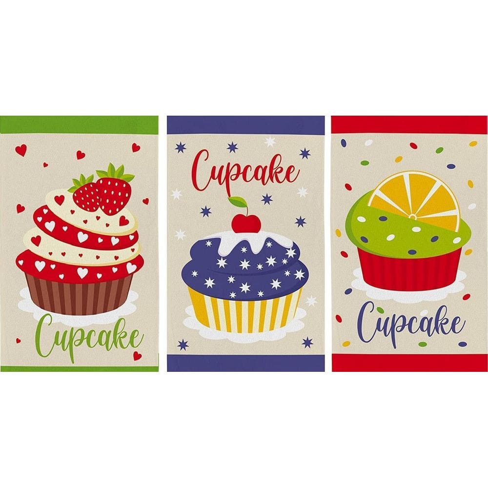 Pano De Prato Copa Atoalhado Teka Primore Cupcakes 3 Pçs