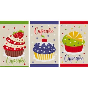Pano De Prato Copa Atoalhado Teka Primore Cupcakes 3 Pçs