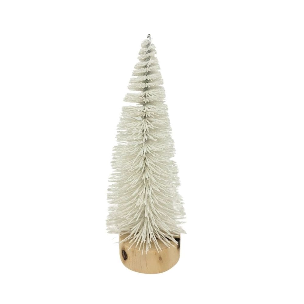 Mini Pinheiro Decorativo Branco Base Tronco Madeira 16cm - Art Christmas
