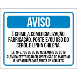 Kit 3 Placas Aviso Crime Comercialização Cerol Linha
