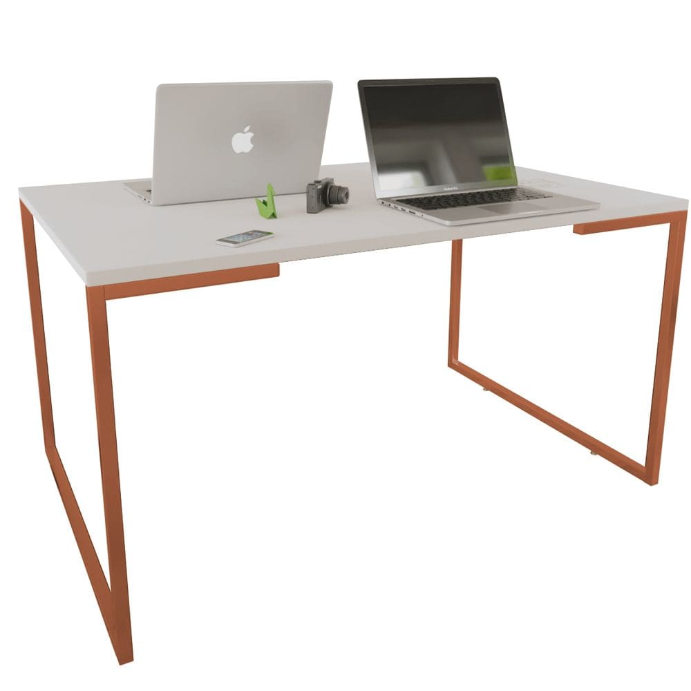 Mesa Escrivaninha Adele 120cm Tampo Branco Base Bronze - Montanaris Decor